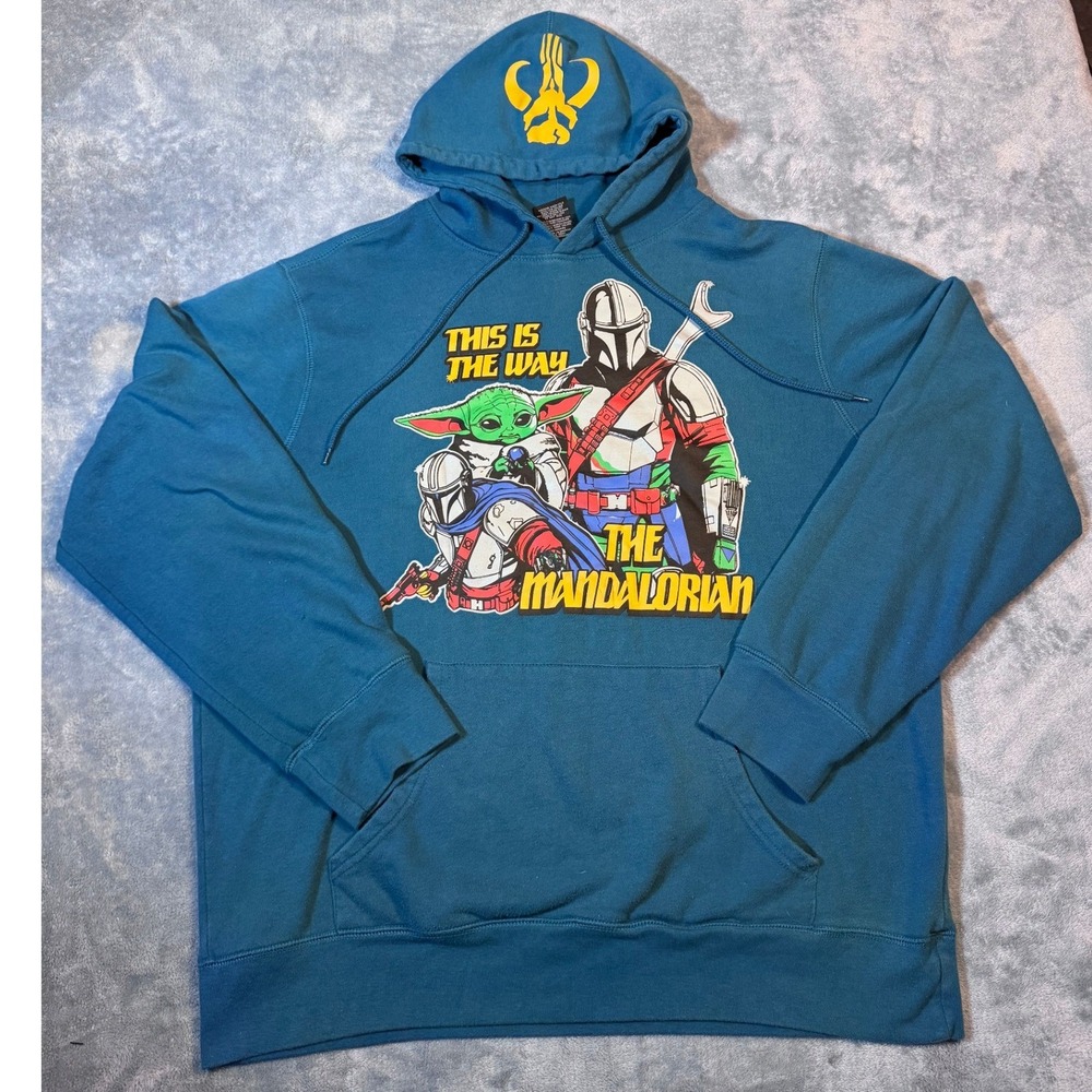 Star Wars The Mandalorian Hoodie L Blue This Is The Way Grogu Graphic Pullover